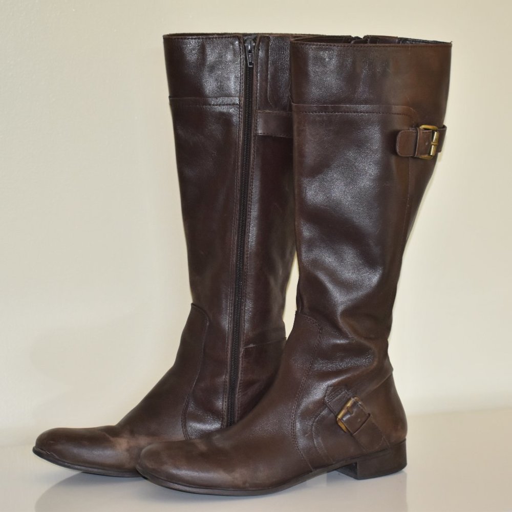 Gently Used Nine West Brown Leather Riding Boots | Good Condition | Size: 10.5